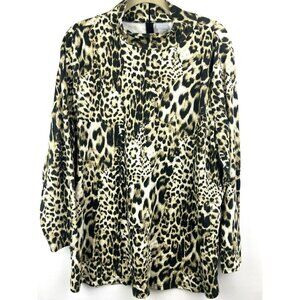 Chicos Top Size 4 US 2X Leopard Animal Mock‎ Neck Back Zipper Cotton Pullover
